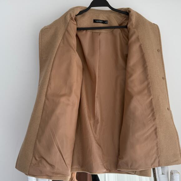 Ralph Lauren Wool Blend Car Coat Womens XL Camel Icon A Line Minimalist Luxury - Picture 9 of 16